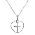 Einfach Sterlingsilber Offen Herz mit Kreuz Anhänger an 45,5 cm Kette