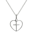 Einfach Sterlingsilber Offen Herz mit Kreuz Anhänger an 45,5 cm Kette