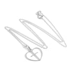 Einfach Sterlingsilber Offen Herz mit Kreuz Anhänger an 45,5 cm Kette