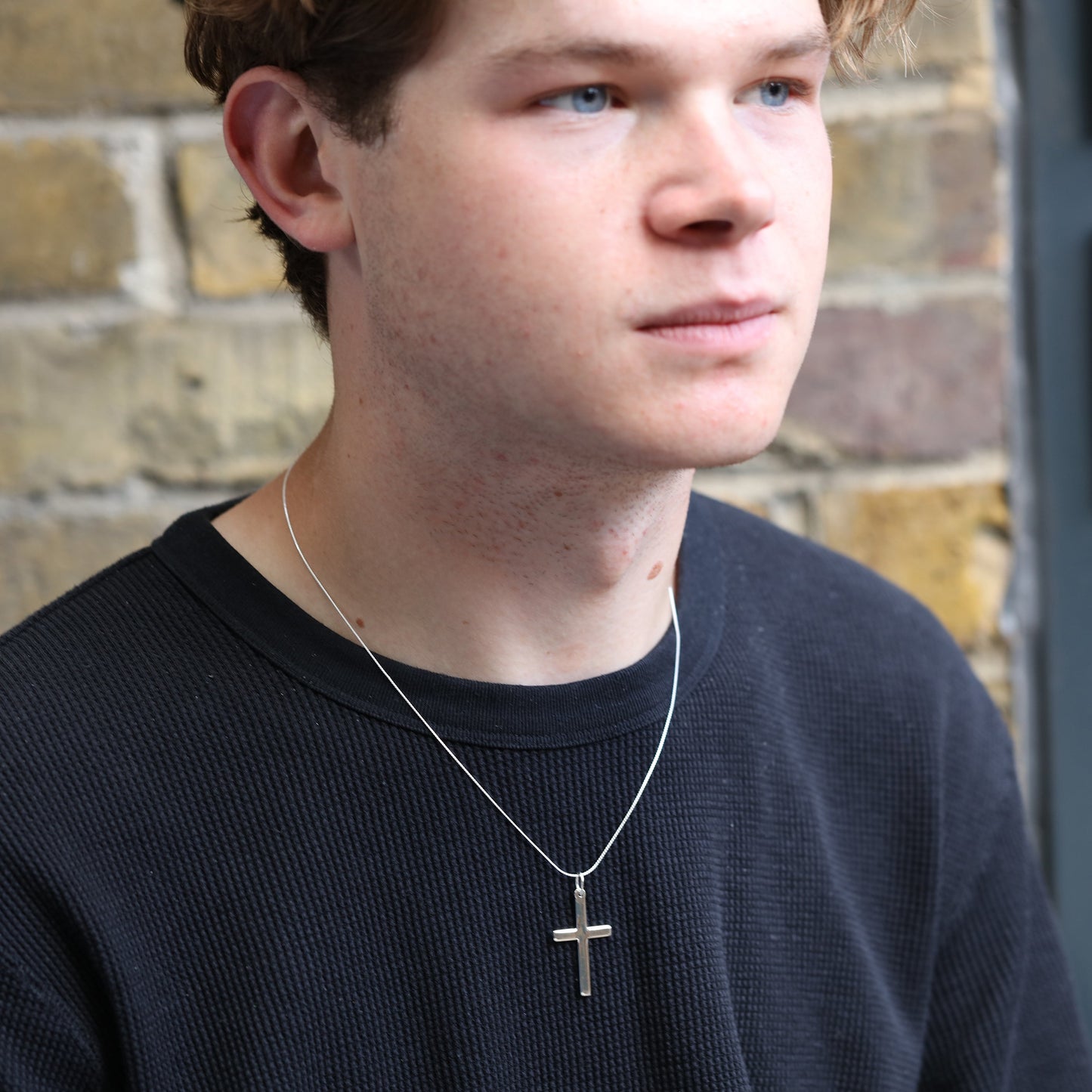 Großer schlichter Sterling Silber Kreuz-Anhänger Halskette 16 - 22 Zoll