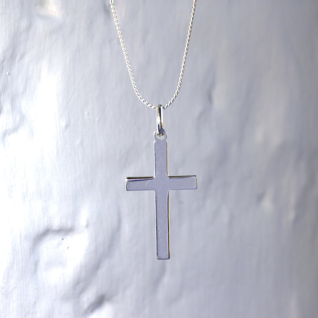 Großer schlichter Sterlingsilber Kreuz-Anhänger Halskette 16 - 22 Zoll