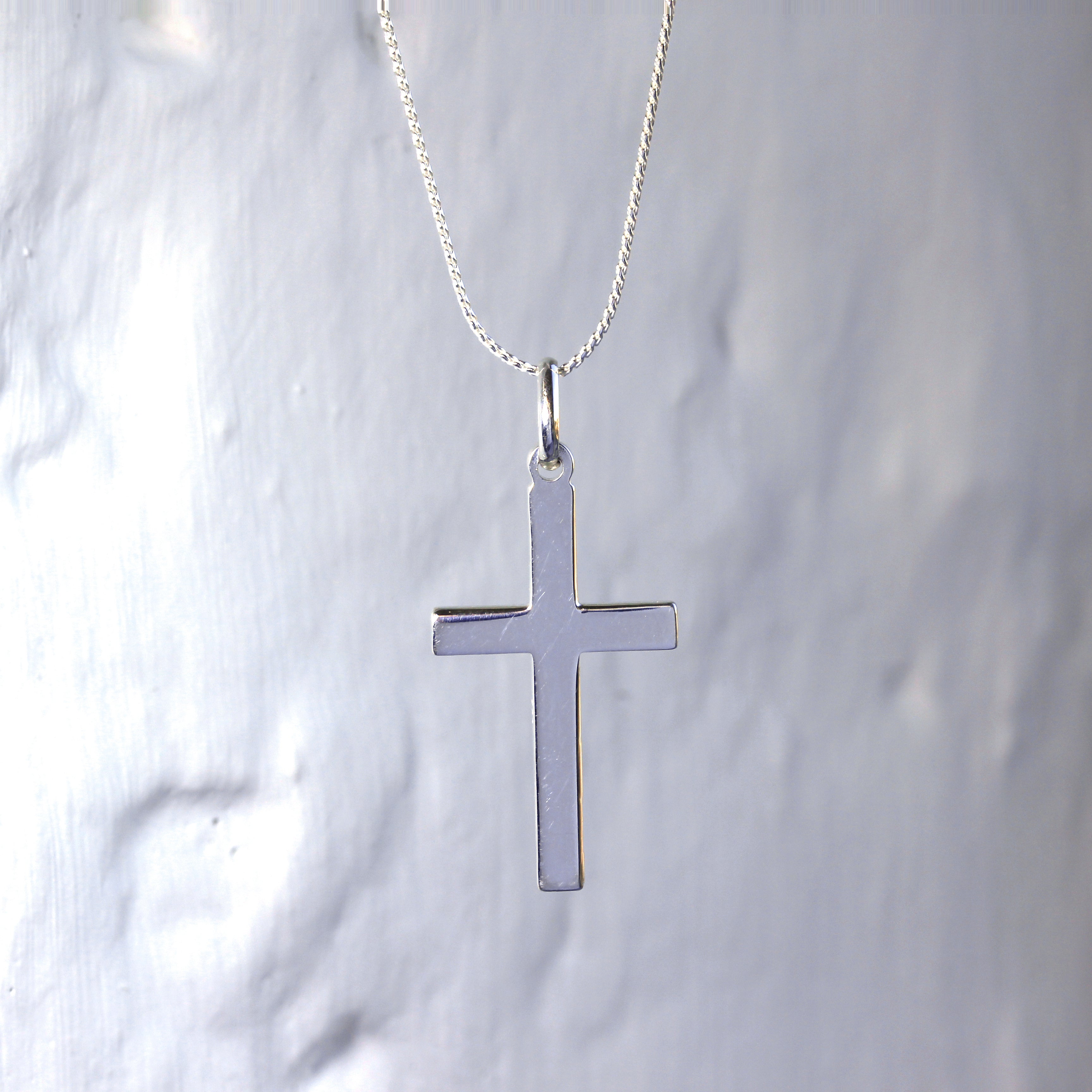 Großer schlichter Sterlingsilber Kreuz-Anhänger Halskette 16 - 22 Zoll