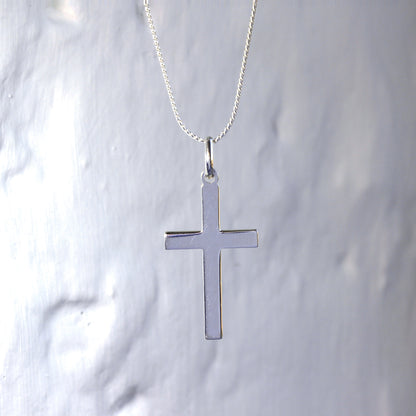 Großer schlichter Sterling Silber Kreuz-Anhänger Halskette 16 - 22 Zoll