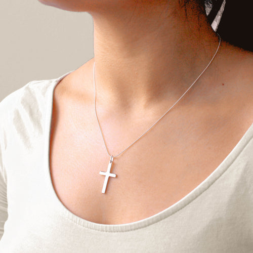 Großer schlichter Sterlingsilber Kreuz-Anhänger Halskette 16 - 22 Zoll