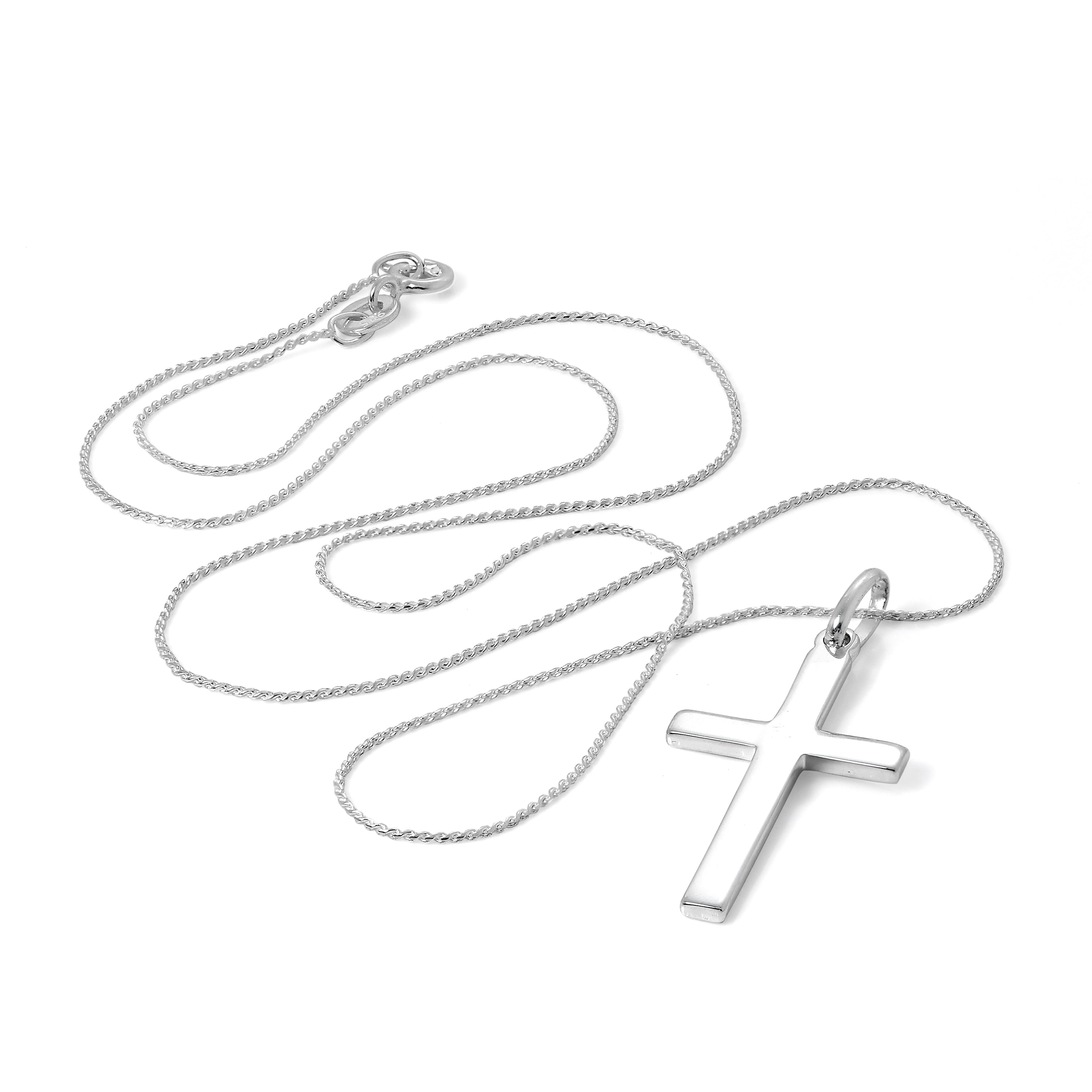 Großer schlichter Sterlingsilber Kreuz-Anhänger Halskette 16 - 22 Zoll