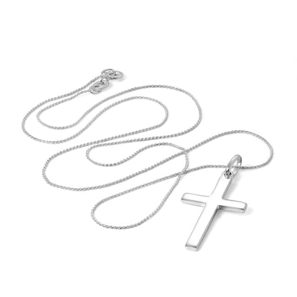 Großer schlichter Sterling Silber Kreuz-Anhänger Halskette 16 - 22 Zoll