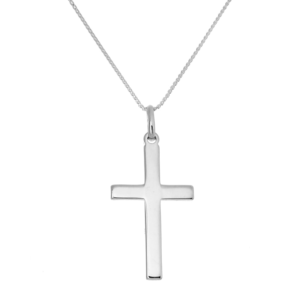 Großer schlichter Sterlingsilber Kreuz-Anhänger Halskette 16 - 22 Zoll