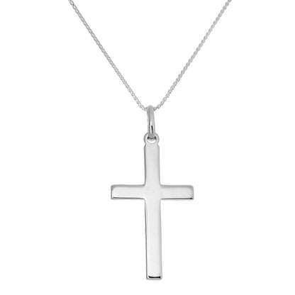 Großer schlichter Sterling Silber Kreuz-Anhänger Halskette 16 - 22 Zoll