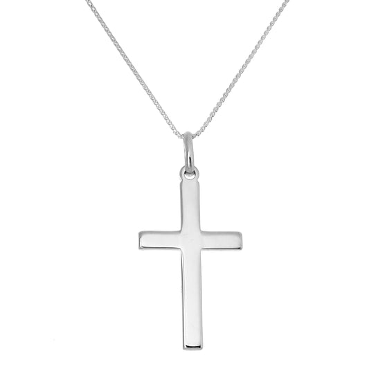 Großer schlichter Sterling Silber Kreuz-Anhänger Halskette 16 - 22 Zoll