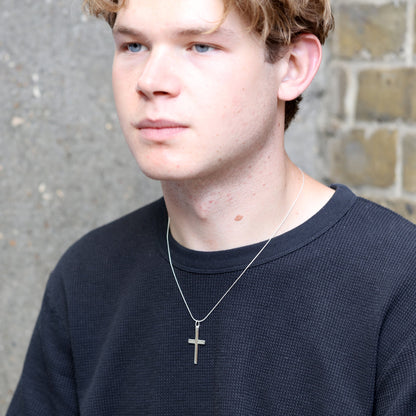 Groß Sterlingsilber Kreuz Anhänger Halskette 40,5 - 56cm