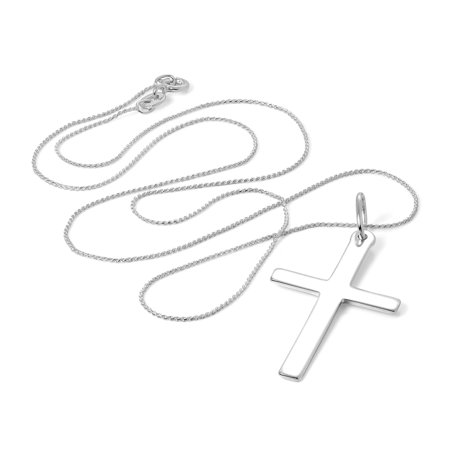 Groß Sterlingsilber Kreuz Anhänger Halskette 40,5 - 56cm