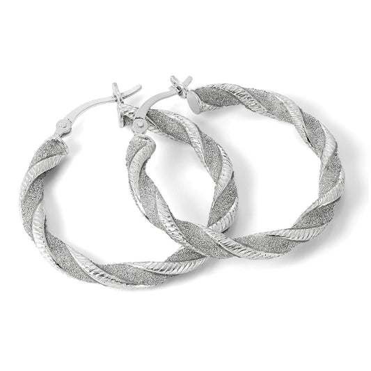 Frosted Sterling Silver Thick Twisted 29mm Hoop Creole Earrings - jewellerybox