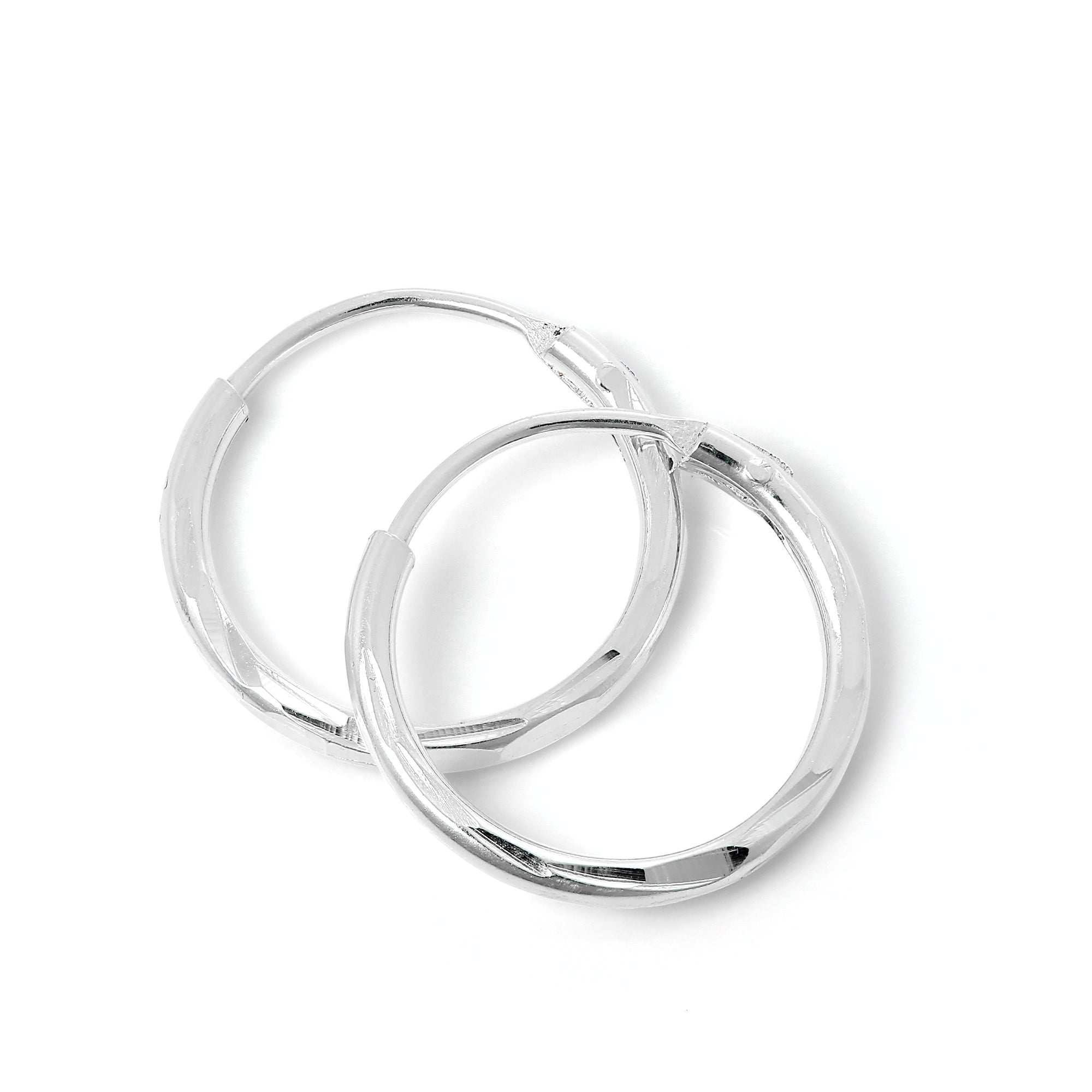 Sterlingsilber Diamantschliff Schläfer 12 mm Creolen Ohrringe