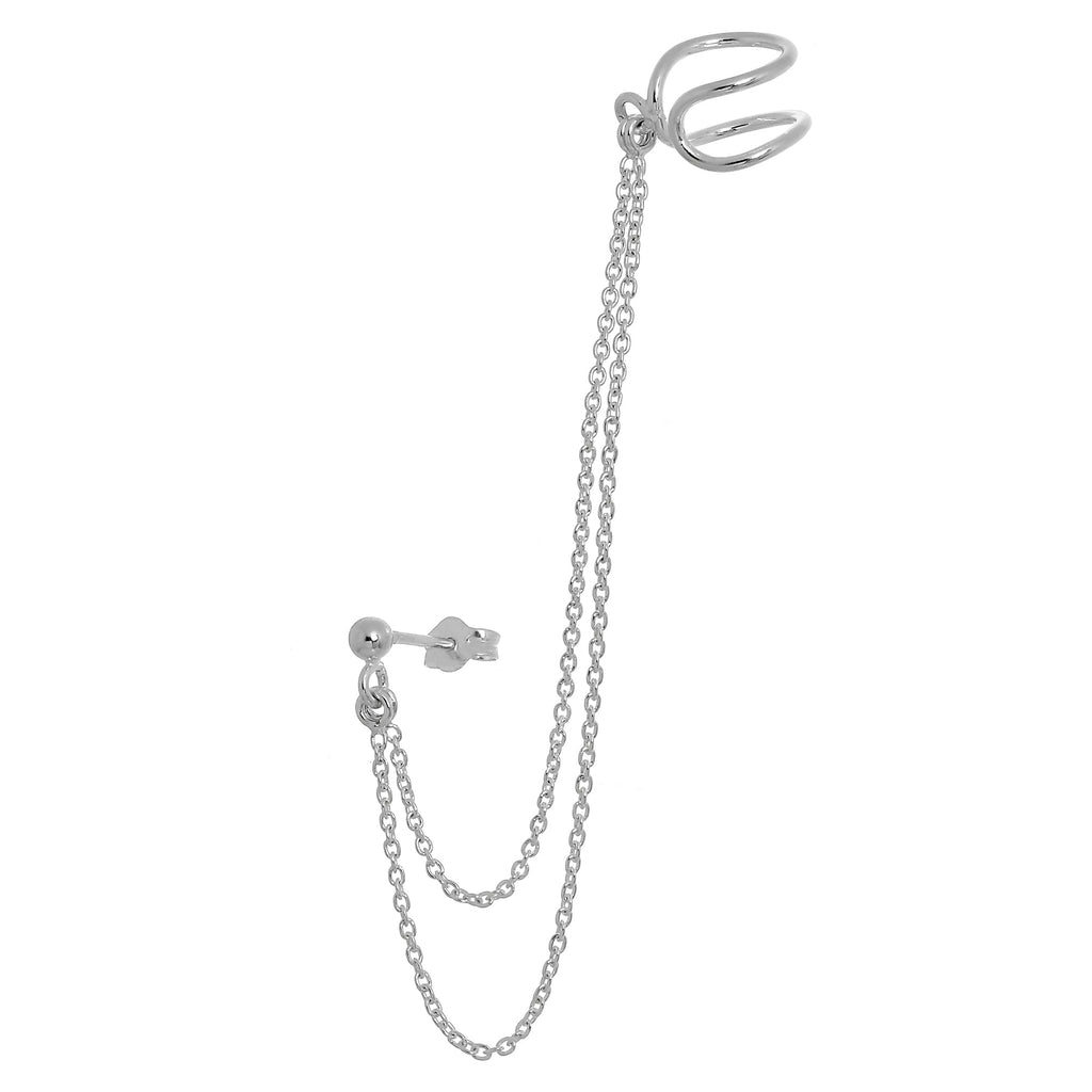 Sterlingsilber Kugel Ohrstecker & Ohrmanschette mit Kette Ohrring