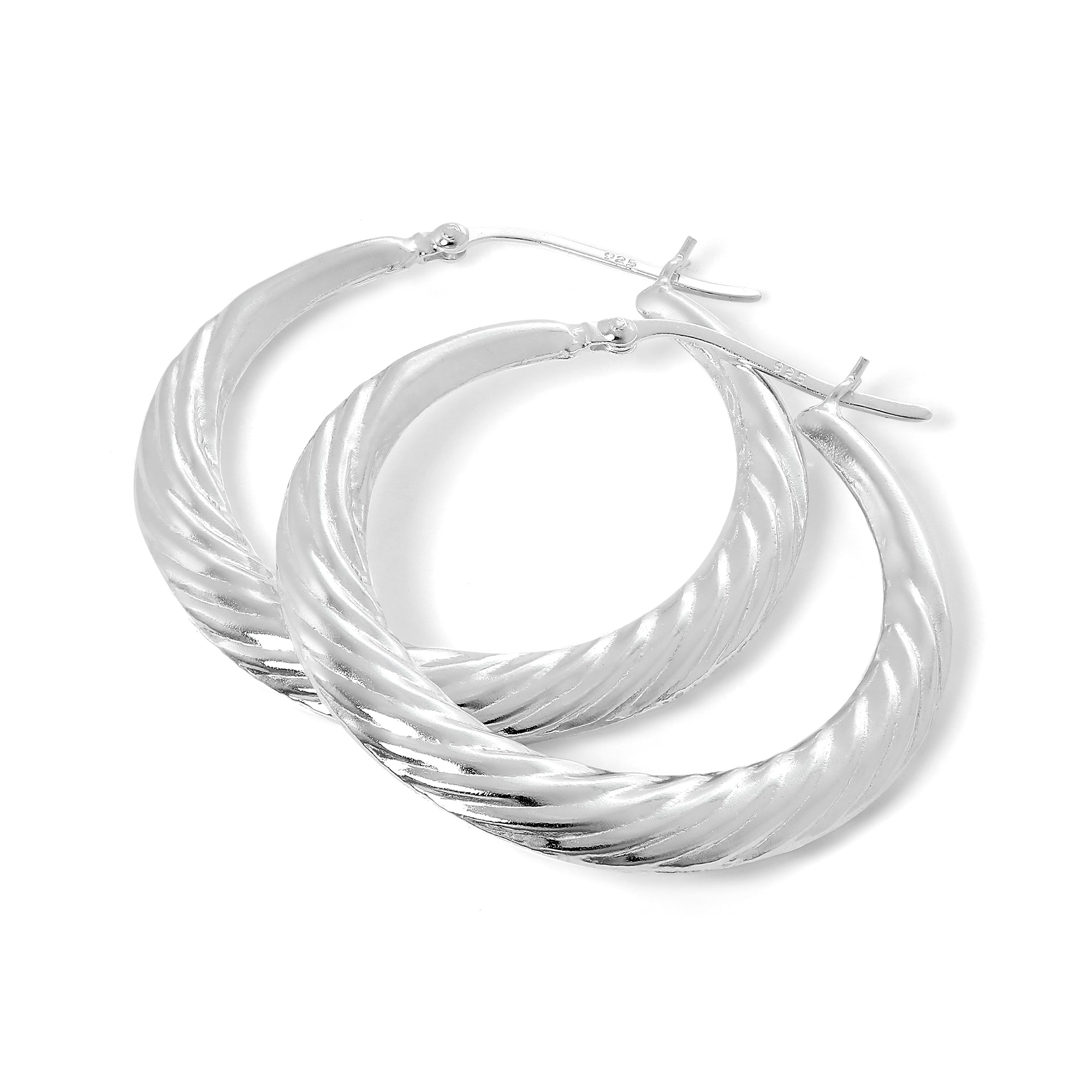 Groß Sterlingsilber Gedreht 36 mm Creolen Ohrringe