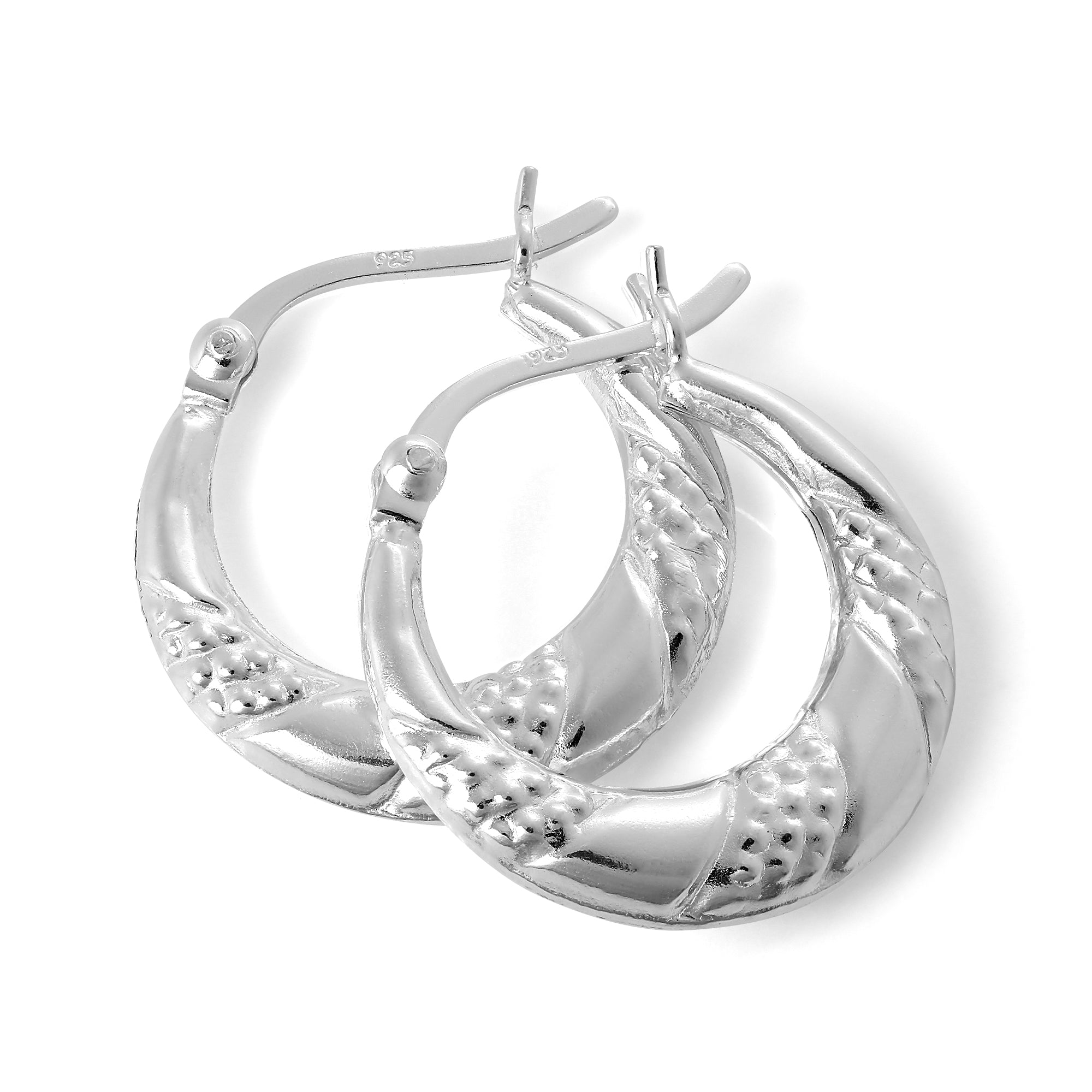 Sterlingsilber Strukturiert Gedreht 18 mm Creolen Ohrringe