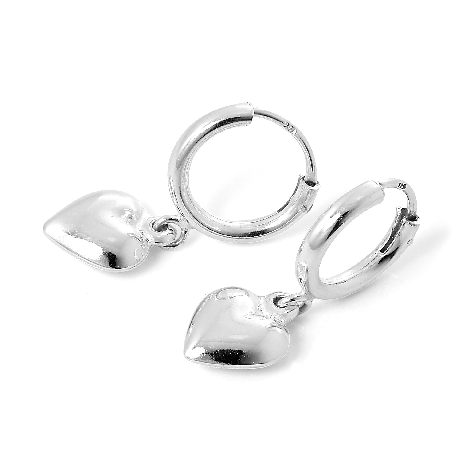 Sterlingsilber Schläfer 12 mm Creolen Ohrringe mit Geschwollenem Herz