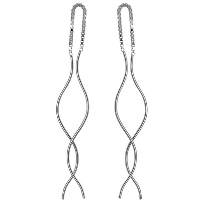 Sterlingsilber Wellig Stange Lang Baumel Durchzieher Ohrringe