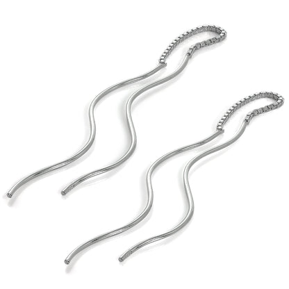 Sterlingsilber Wellig Stange Lang Baumel Durchzieher Ohrringe