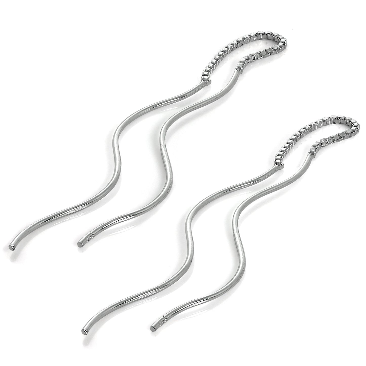 Sterlingsilber Wellig Stange Lang Baumel Durchzieher Ohrringe