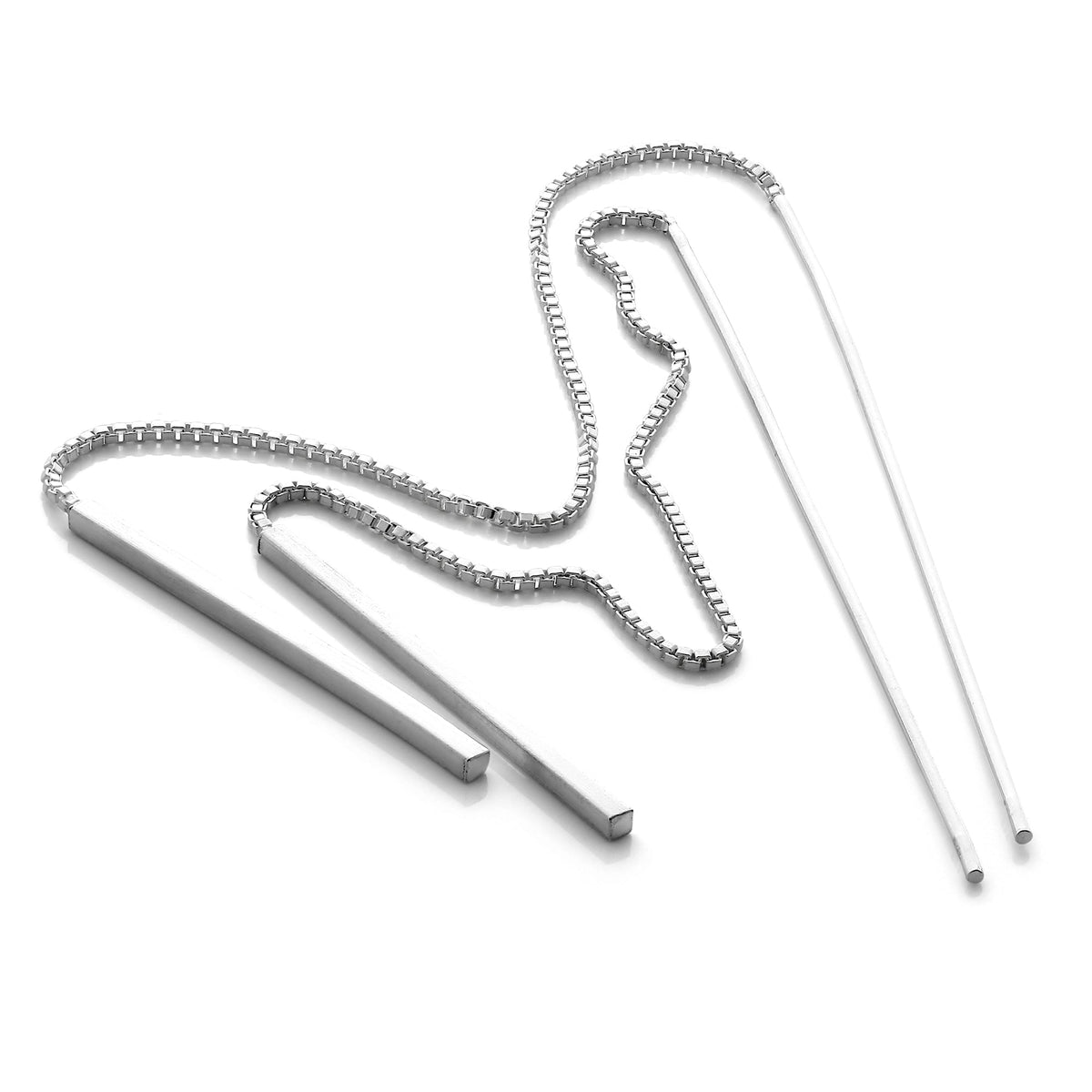 Sterlingsilber Lang Stange Durchzieher Kastenkette Ohrringe