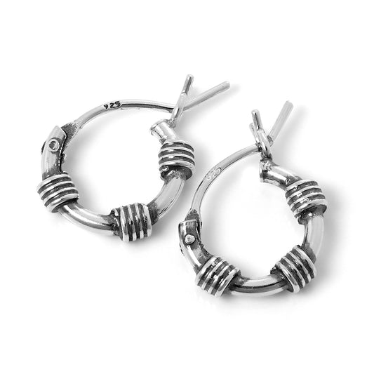 Winzig Sterlingsilber 10mm Bali Creolen Ohrringe mit Drahtwindungen