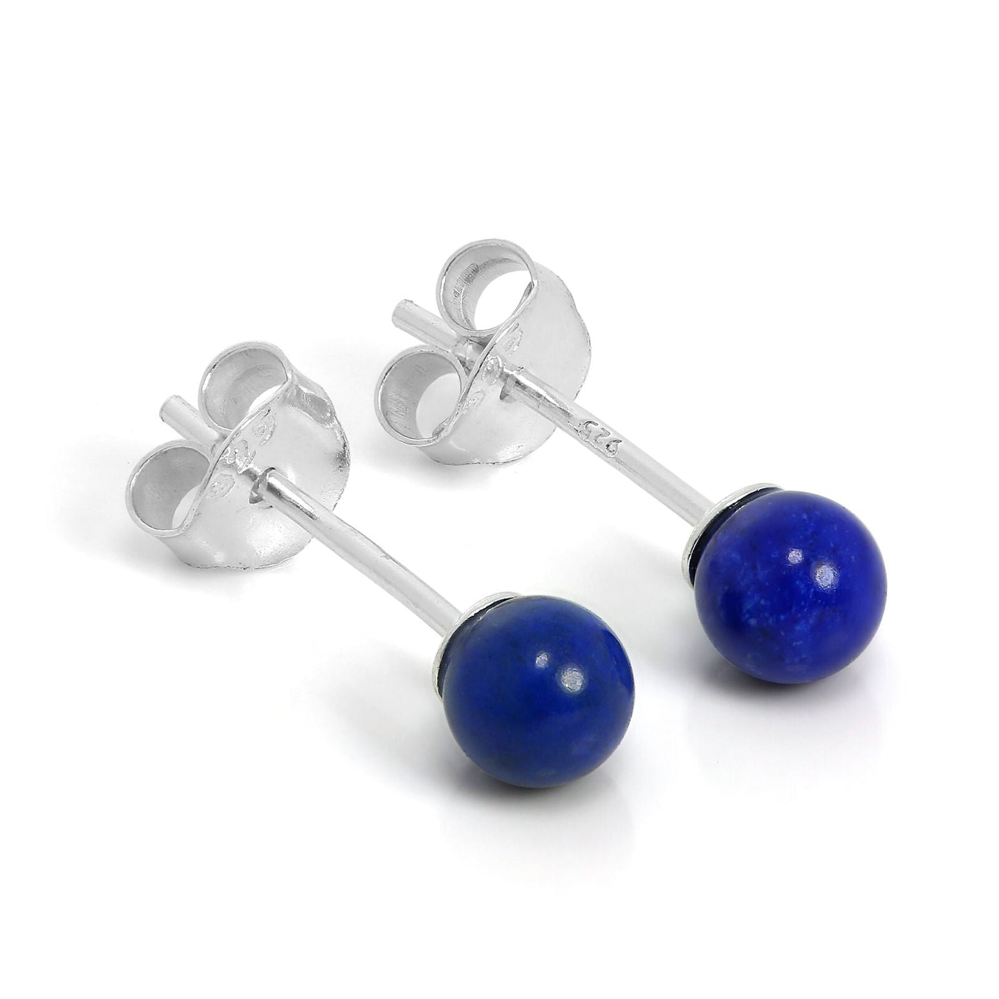 Sterlingsilber & 4mm Lapislazuli Stein Ohrstecker