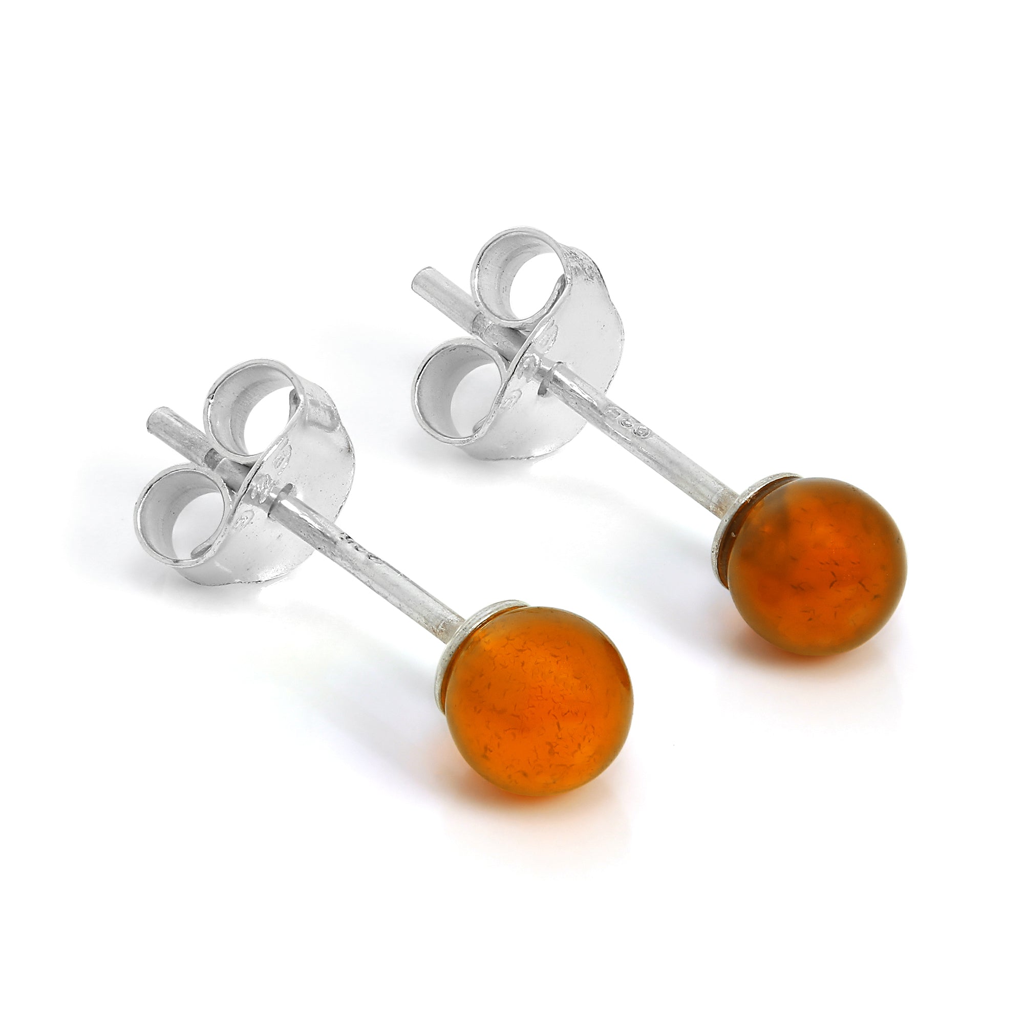 Sterlingsilber & 4 mm Orange Karmeol Stein Ohrstecker
