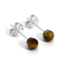 Sterlingsilber & 4 mm Tigerauge Stein Ohrstecker