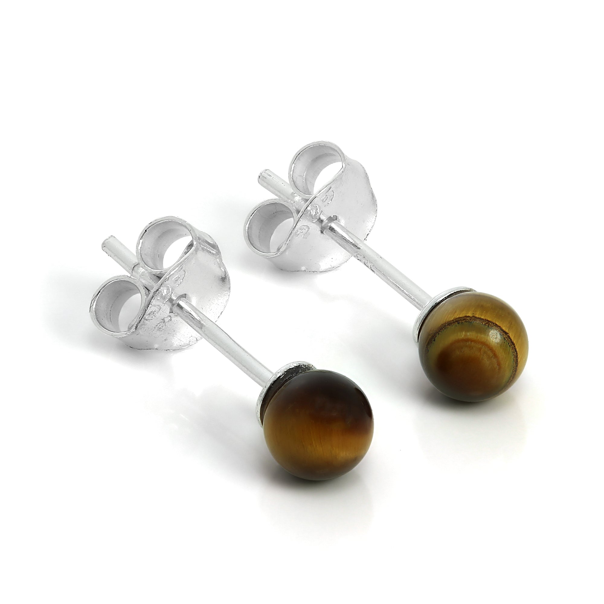 Sterlingsilber & 4 mm Tigerauge Stein Ohrstecker