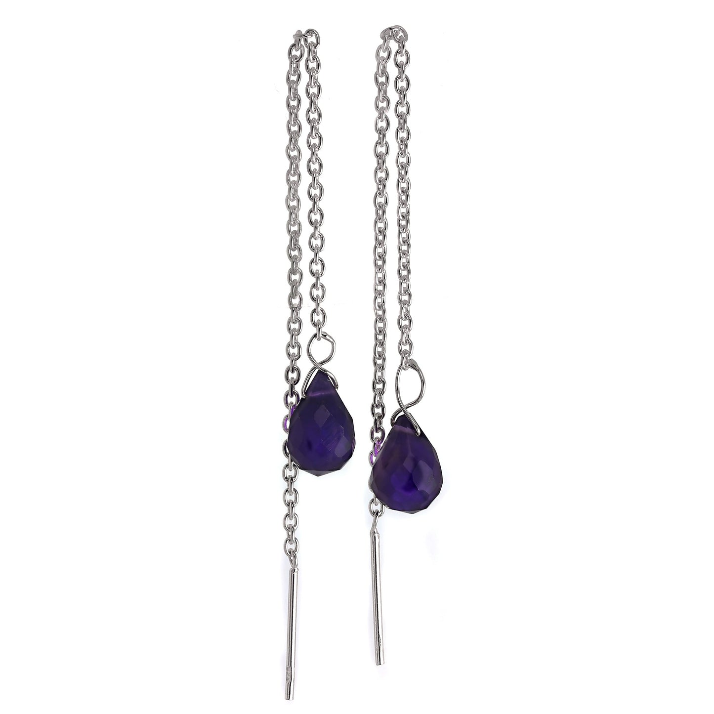 Sterlingsilber & Amethyst CZ Kristall Durchzieher Ohrringe