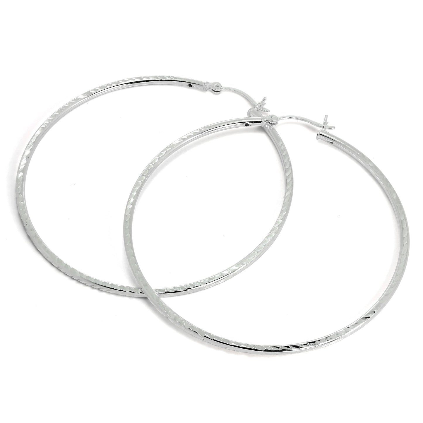 Sterling Silber 2mm Röhren Ohrringe mit Diamantschliff 35mm - 60mm