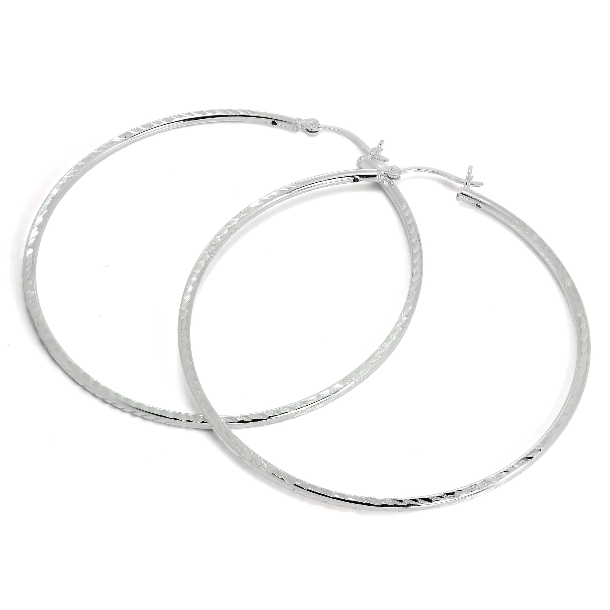 Sterlingsilber 2 mm Röhren Ohrringe mit Diamantschliff 35 mm - 60 mm