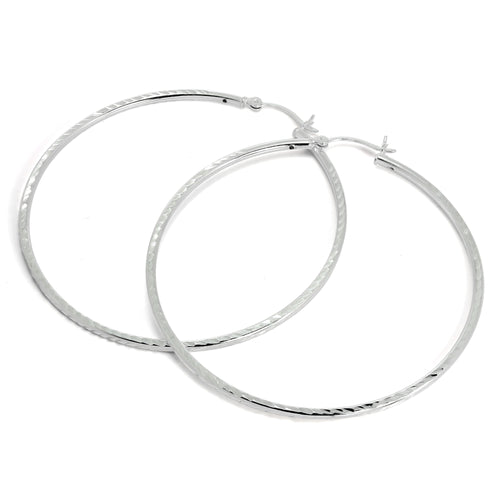 Diamantierte gedrehte Röhren-Schlafcreolen aus Sterlingsilber, 2 mm, 35 mm - 60 mm