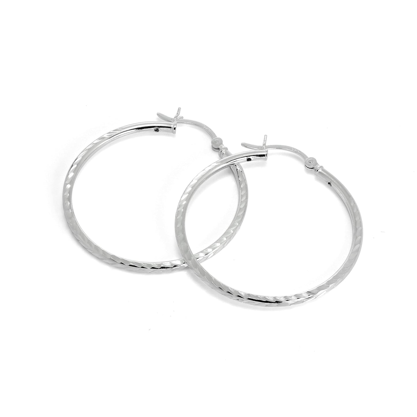 Sterling Silber 2mm Röhren Ohrringe mit Diamantschliff 35mm - 60mm