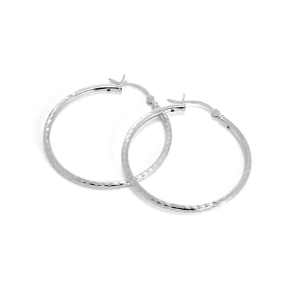 Sterling Silber 2mm Röhren Ohrringe mit Diamantschliff 35mm - 60mm