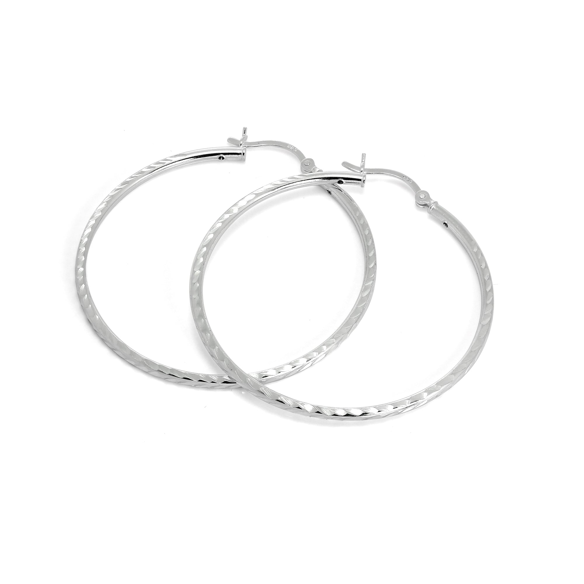 Sterlingsilber 2 mm Röhren Ohrringe mit Diamantschliff 35 mm - 60 mm