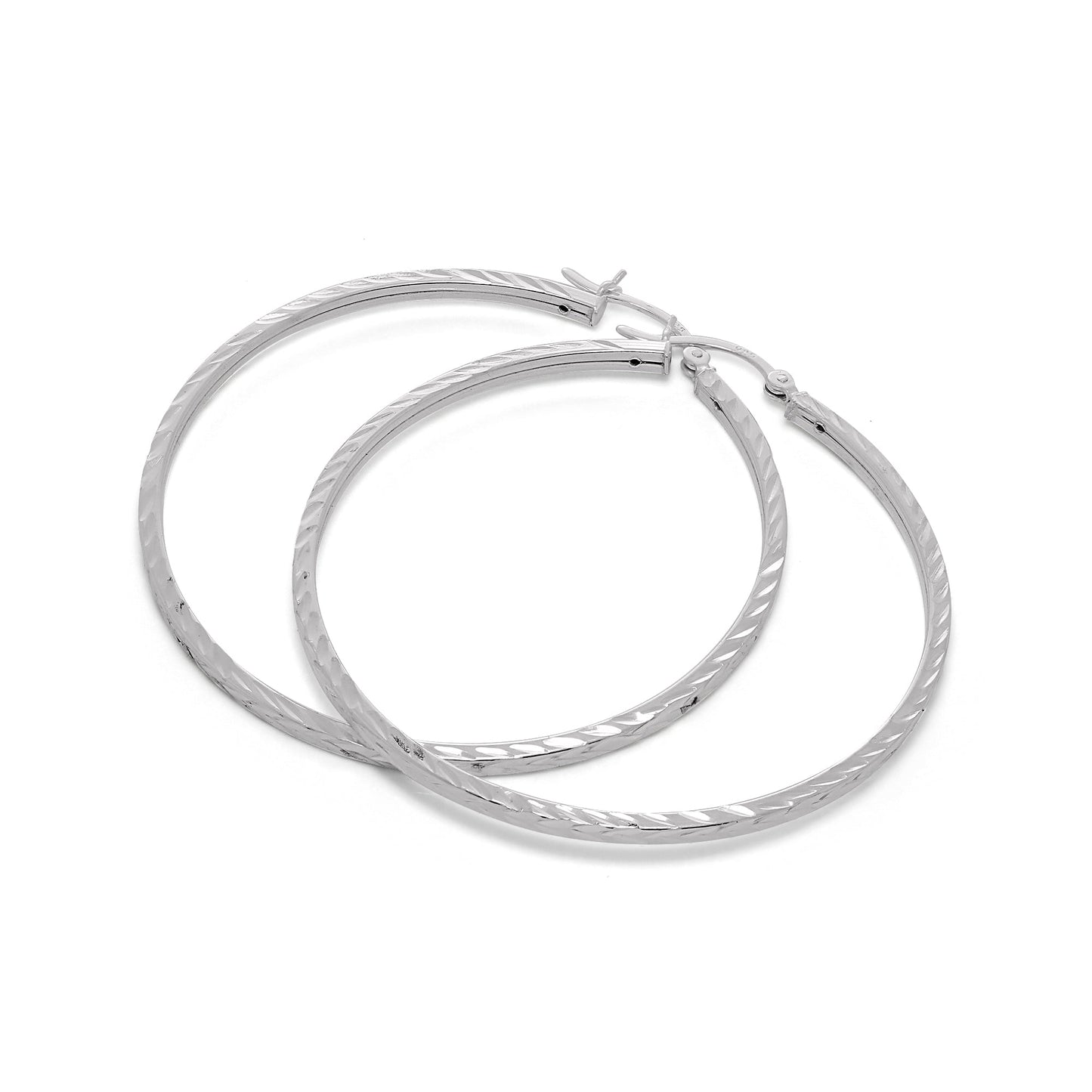 Sterling Silber 2mm Quadratische Ohrringe mit Diamantschliff 12mm - 70mm