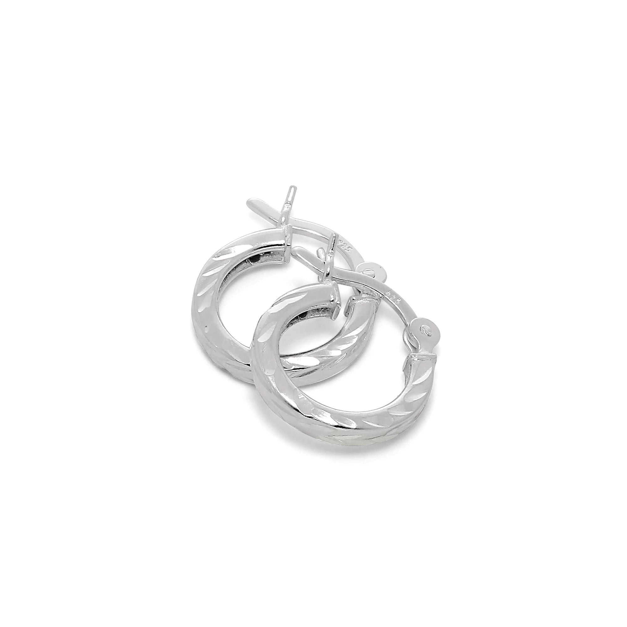 Sterlingsilber 2 mm Quadratische Ohrringe mit Diamantschliff 12 mm - 70 mm