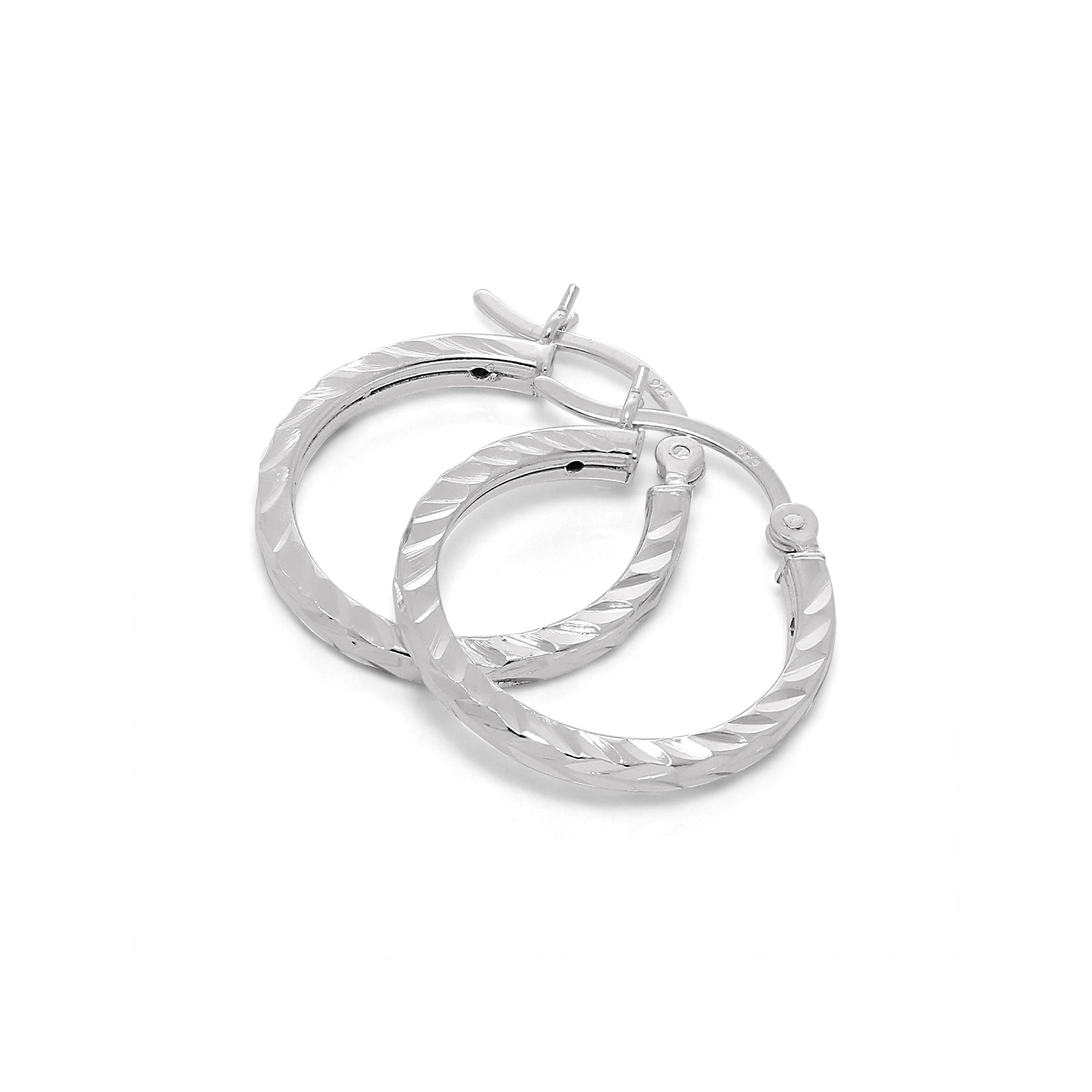 Sterlingsilber 2 mm Quadratische Ohrringe mit Diamantschliff 12 mm - 70 mm