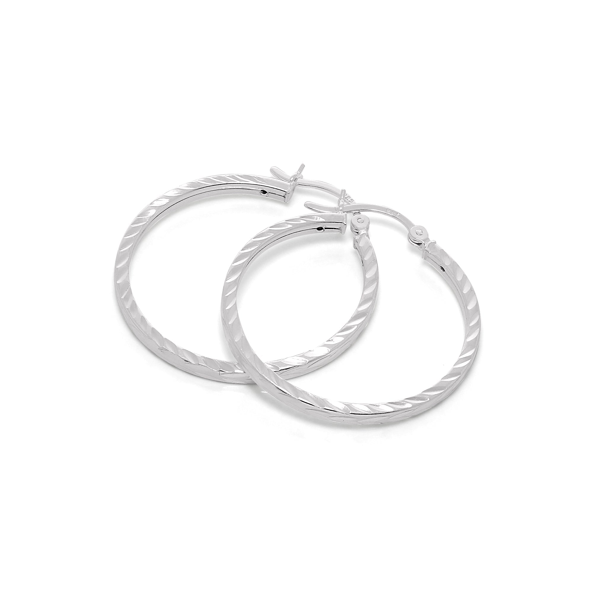 Sterlingsilber 2 mm Quadratische Ohrringe mit Diamantschliff 12 mm - 70 mm
