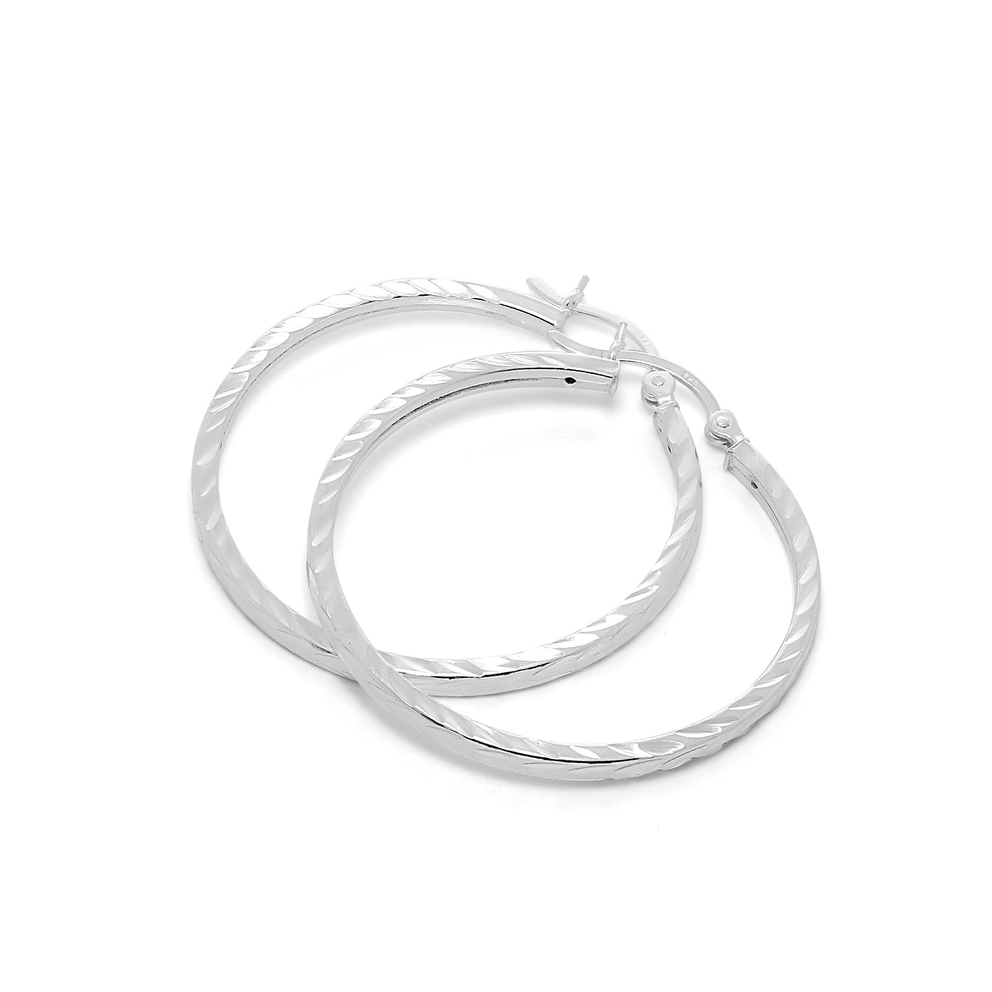 Sterlingsilber 2 mm Quadratische Ohrringe mit Diamantschliff 12 mm - 70 mm