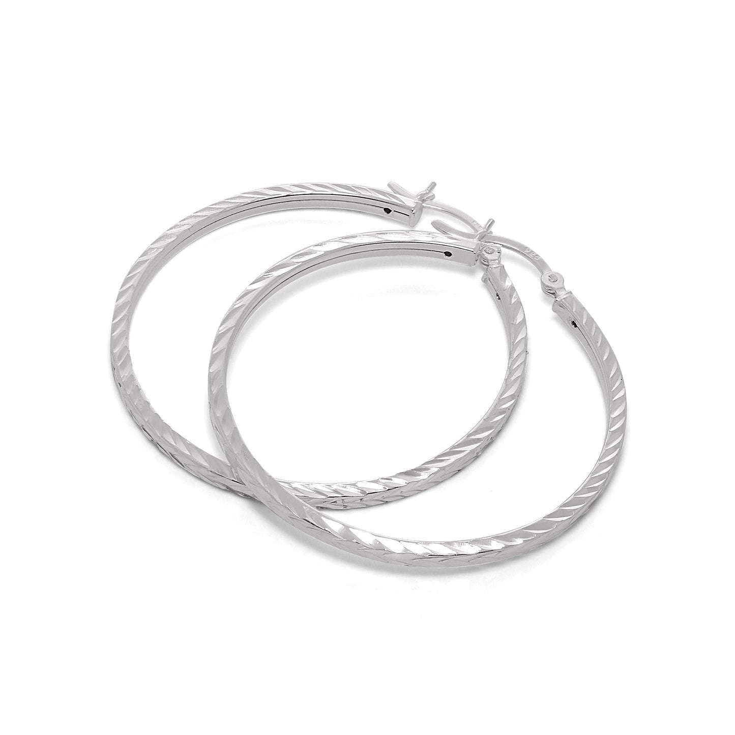 Sterling Silber 2mm Quadratische Ohrringe mit Diamantschliff 12mm - 70mm