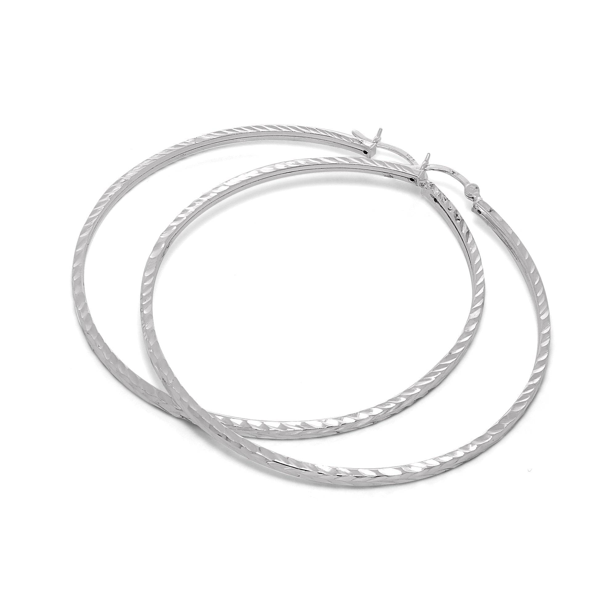 Sterlingsilber 2 mm Quadratische Ohrringe mit Diamantschliff 12 mm - 70 mm