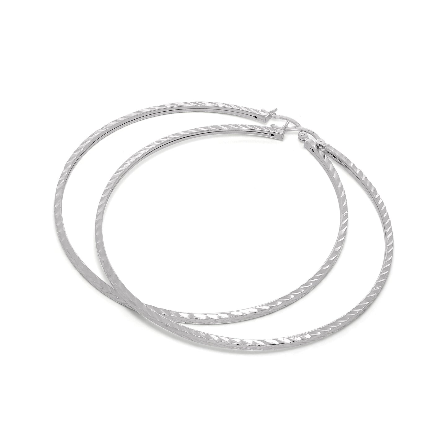 Sterling Silber 2mm Quadratische Ohrringe mit Diamantschliff 12mm - 70mm