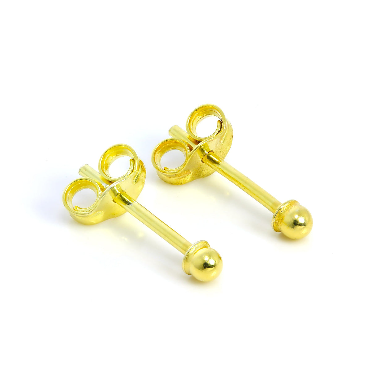 Vergoldet Sterlingsilber 2 mm Gedeckelt Kugel Ohrstecker