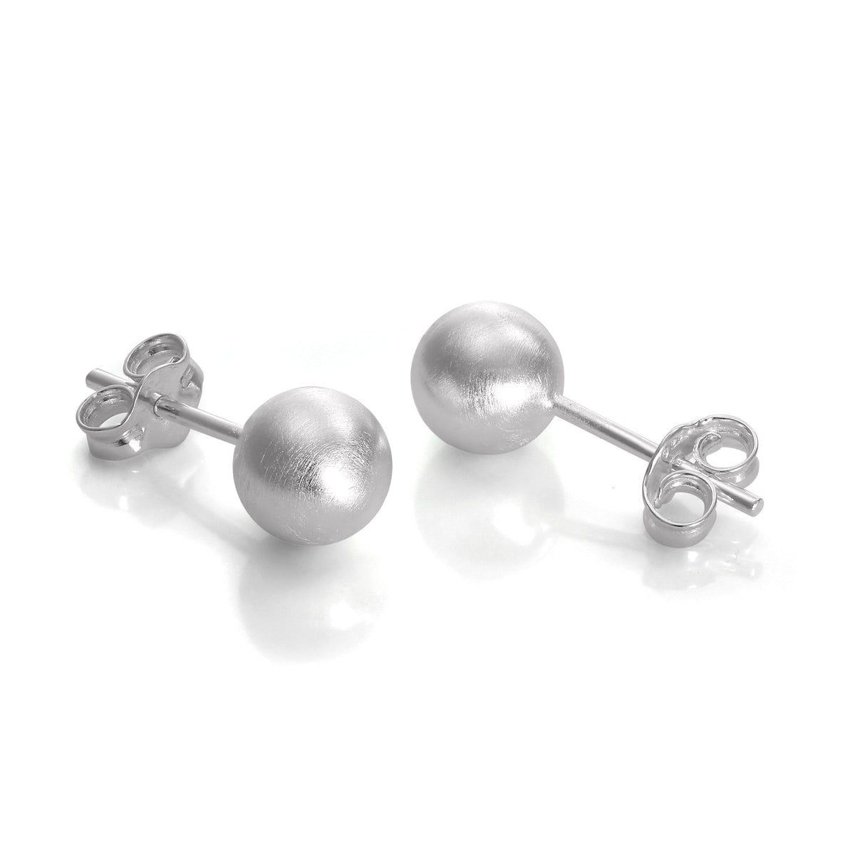 Gebürstete Sterlingsilber Kugelohrringe 3 mm - 10 mm