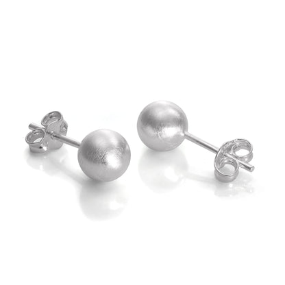 Gebürstete Sterling Silber Kugelohrringe 3mm - 10mm