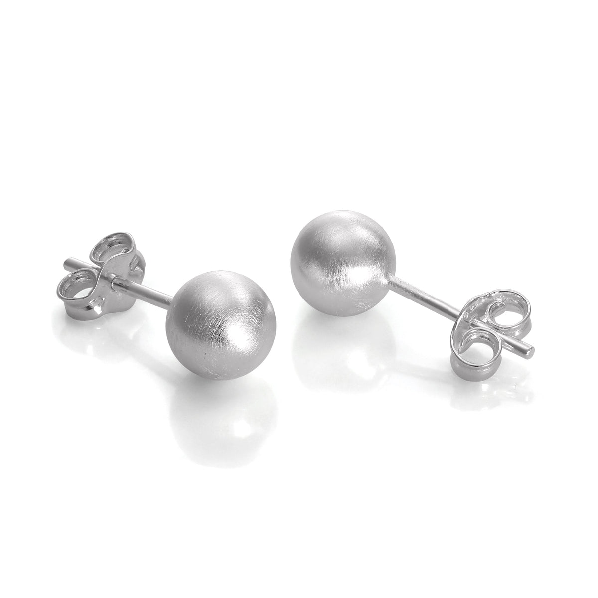 Gebürstete Sterlingsilber Kugelohrringe 3 mm - 10 mm