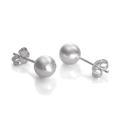 Gebürstete Sterling Silber Kugelohrringe 3mm - 10mm